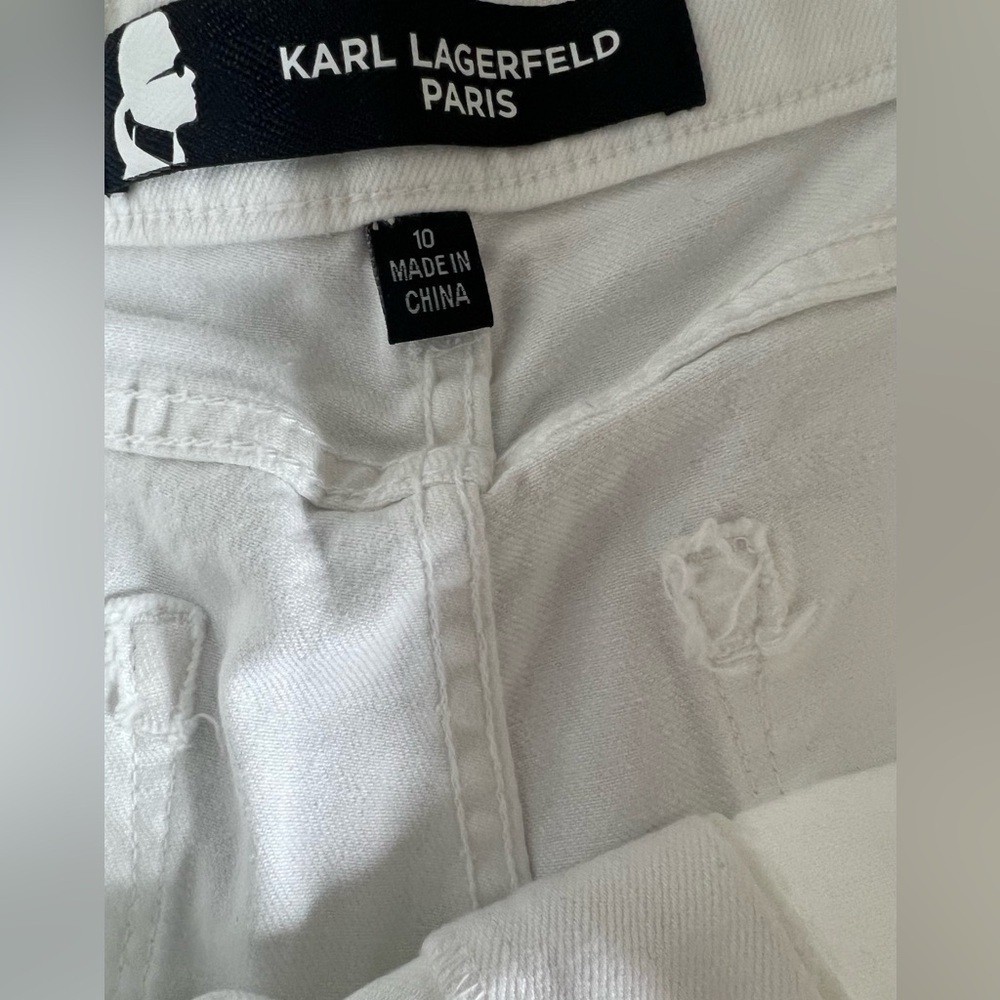 Karl Lagerfeld Paris Seamed Fringed Cuff White Jeans - Picture 6 of 13